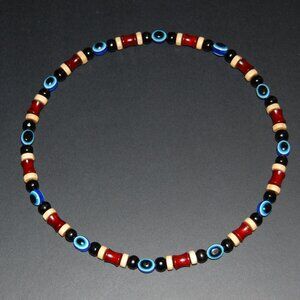 Evil Eye Necklace,Evil Eye Wood Necklace,Fatima Necklace,Good Luck Necklace